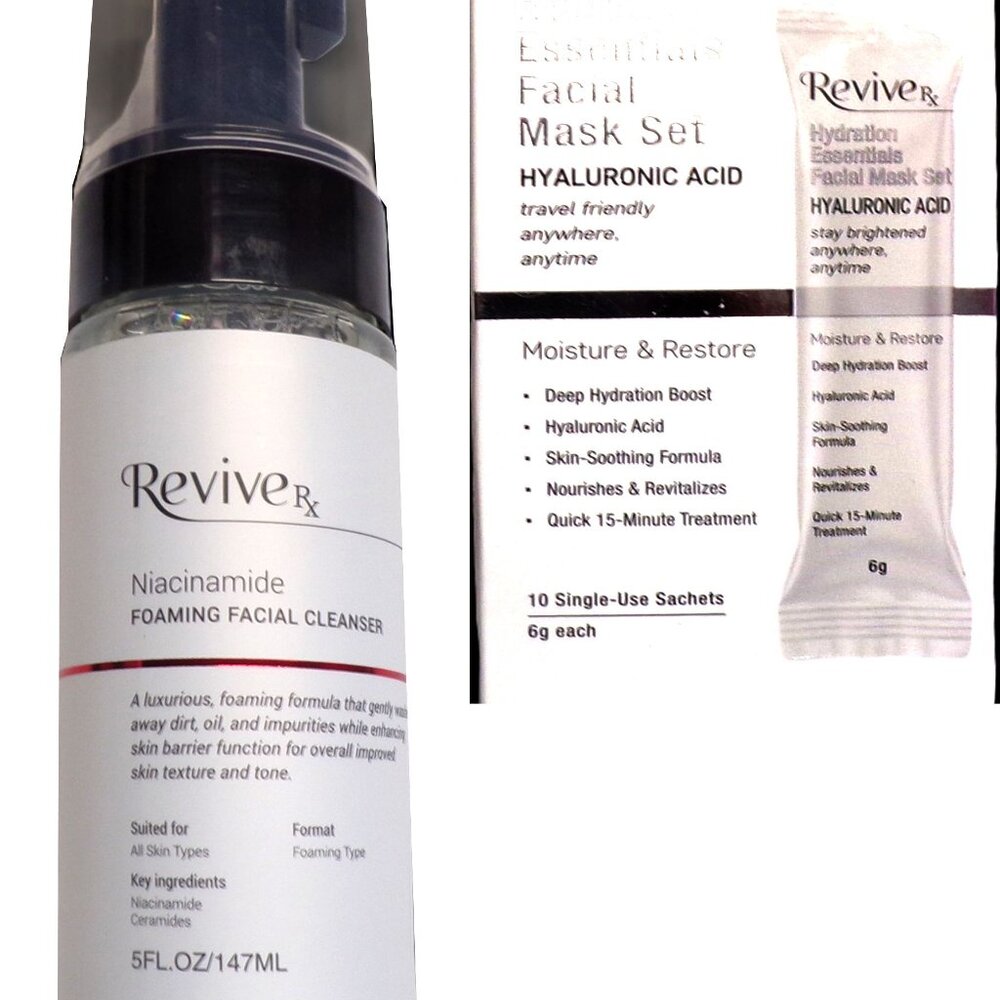 Revive RX - Niacinamide Foaming Cleanse, Essentials Facial Mask (Set of 2)